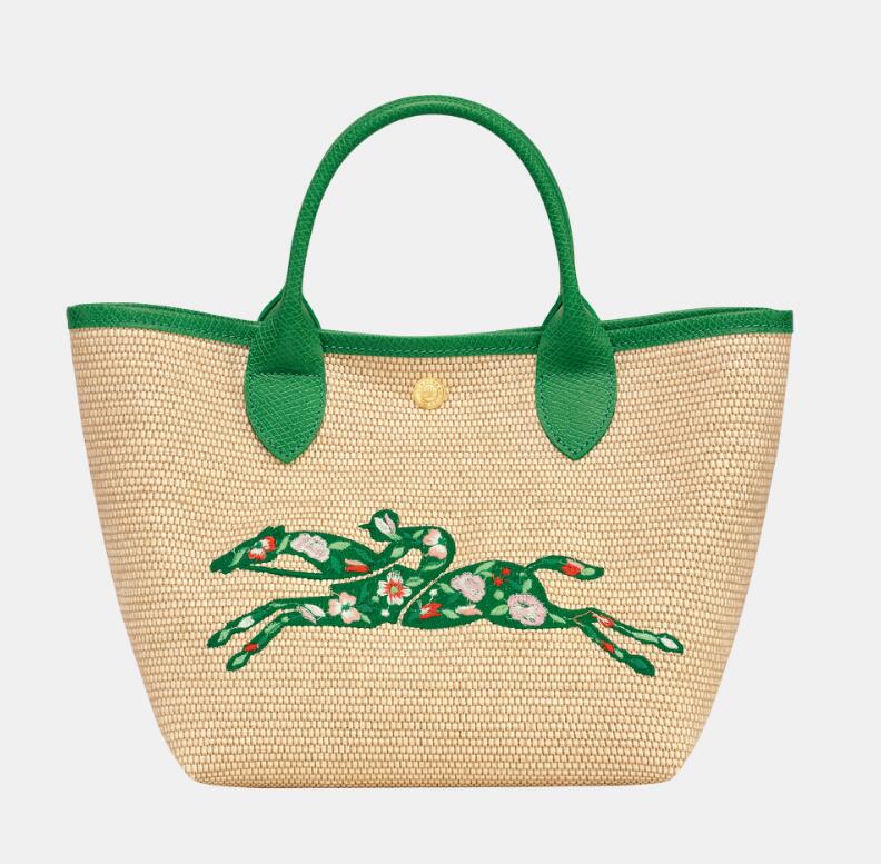 商品第5个颜色绿色印花, Longchamp | 珑骧女士Le Pliage Collectio 多色新款亚麻布拼皮logo拼色小号/迷你篮子斜挎包（香港仓发货）