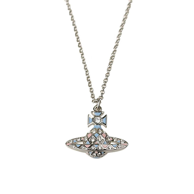 商品第3个颜色多×银系（铂金/淡粉色，蓝色珐琅/水晶, Vivienne Westwood | VIVIENNE WESTWOOD/西太后 女士银色/白色（黑色）时尚项链