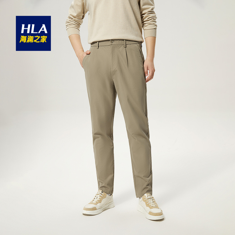 color 卡其06, HLA | 海澜之家【周杰伦同款】纯色休闲裤2021秋新品松紧腰弹力裤子