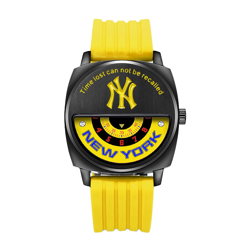 商品MLB | MLB美职棒 纽约街头嘻哈 时尚潮流硅胶情侣石英手表YH009颜色黄色