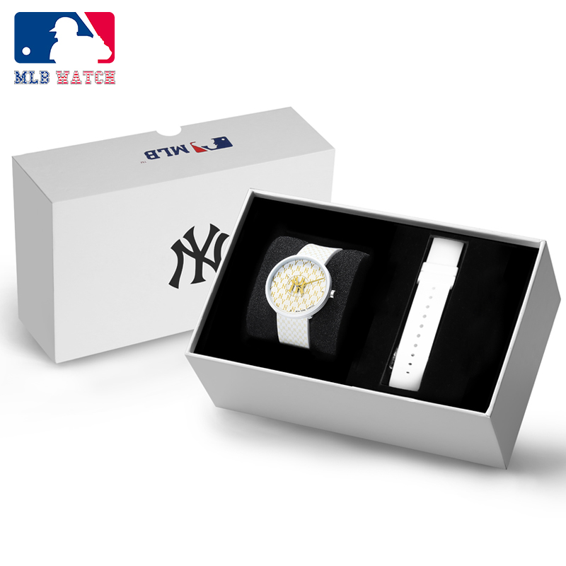 商品MLB | MLB美职棒 2021新款纽约街头嘻哈 时尚潮流硅胶情侣石英手表大表盘NY600颜色白色