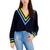 Tommy Hilfiger | Tommy Hilfiger Womens V Neck Cropped Crop Sweater, 颜色Sky Captain Multi