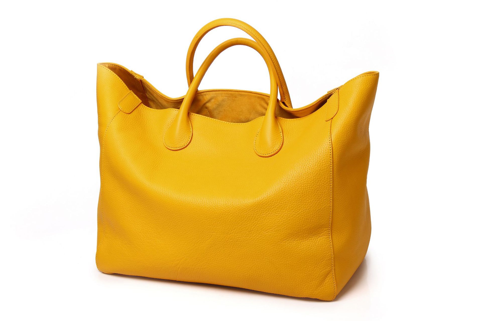 YeeCollene | 敞口欧美真皮包手提女包包简约个性托特真皮大包超大容量, 颜色 黄色