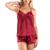Linea Donatella | Women's 2-Pc. Lace-Trim Satin Camisole & Shorts Set, 颜色Red
