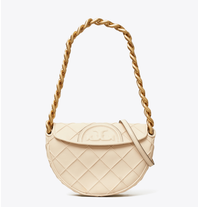 颜色: 米色, Tory Burch | 汤丽柏琦FLEMING 迷你软皮新月包（香港仓发货）