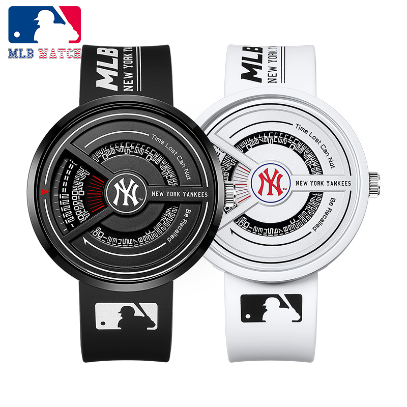 商品MLB | MLB 美职棒NewYork系列街头潮酷个性指针手表 运动潮流防水石英女表 欧美表 NY607颜色黑白套装