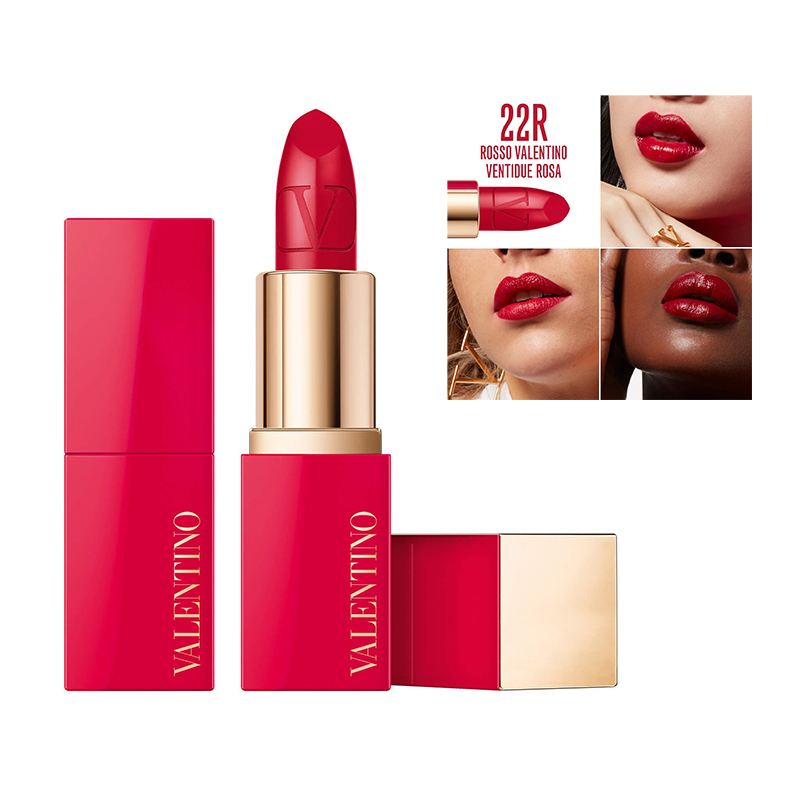 color 22R, Valentino |    （口红粉饼需分开拍）   Valentino华伦天奴礼盒彩妆套装高定Go-Clutch大V持妆柔雾仙女盒粉饼14g+迷你唇膏口红2g 