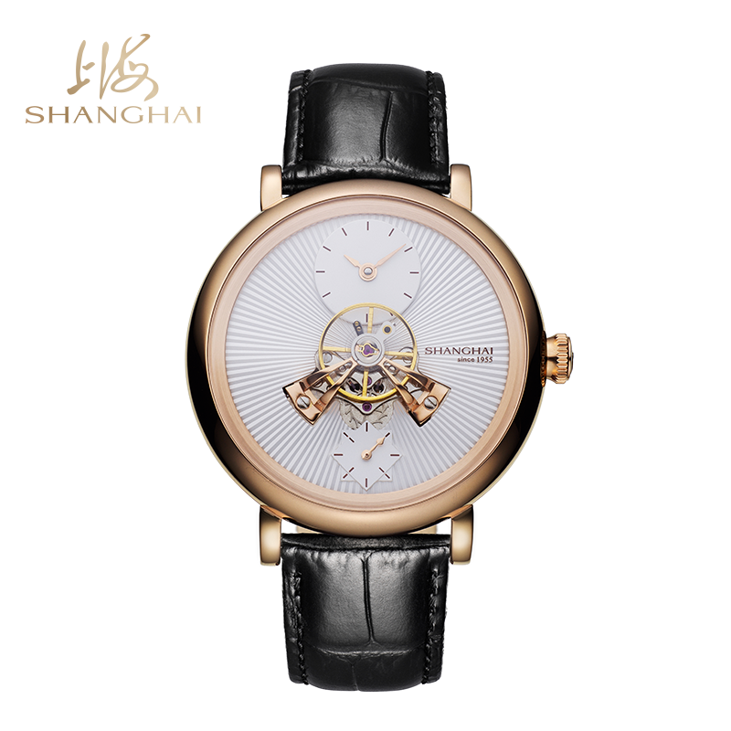 商品SHANGHAI WATCH |  大都会系列·穹境 自动上链机械男士腕表颜色白盘玫瑰金圈黑皮带