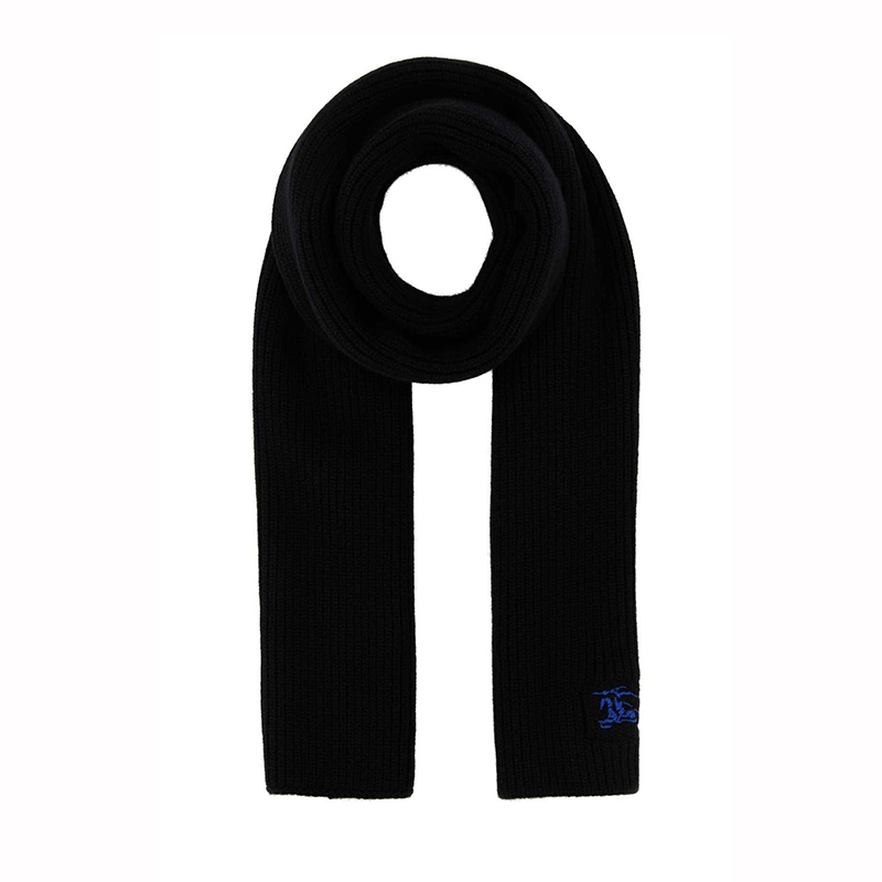 颜色: 黑色, Burberry | 【现货】博柏利 男女通用蓝色羊绒马术骑士刺绣围巾 80857701（两色可选）