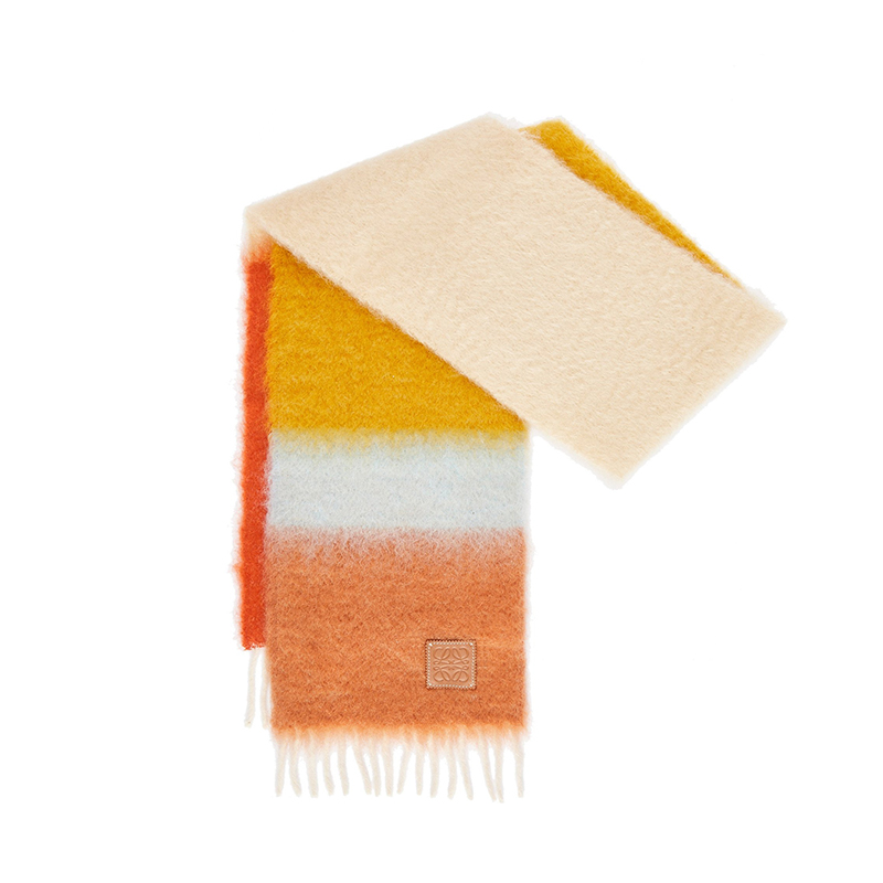 Loewe | 罗意威23新款 男女通用渐变马海毛羊毛皮标围巾（四色可选）, 颜色橘黄色