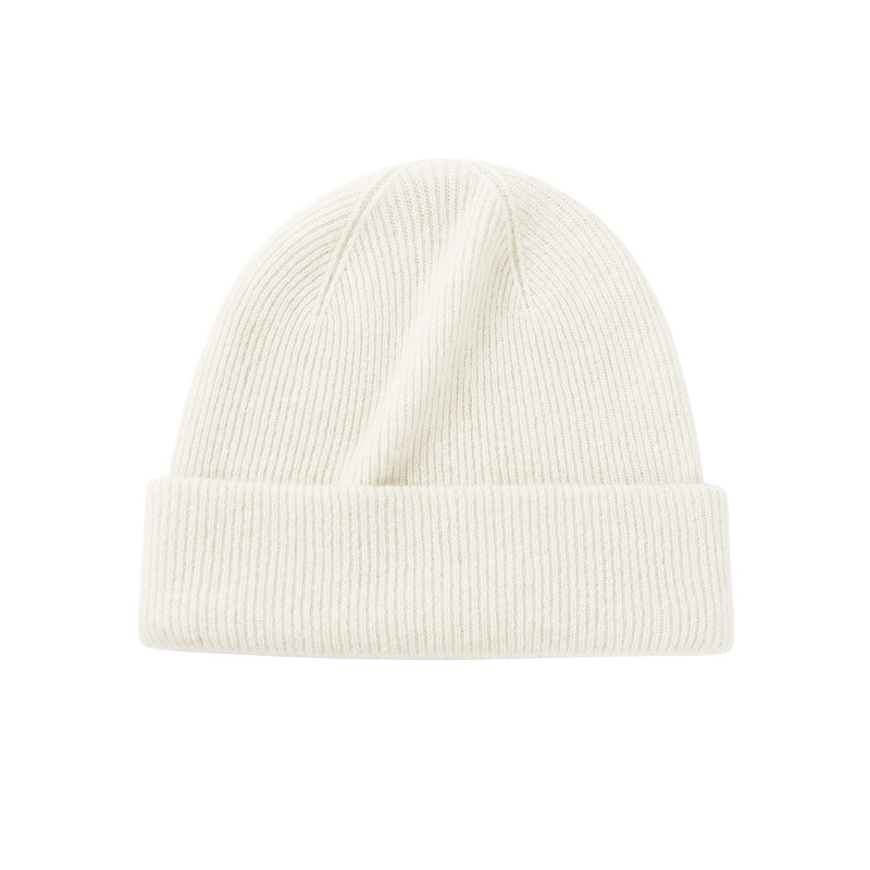 CACUSS | 秋冬针织帽女纯色简约保暖毛线帽羊绒混纺时尚堆堆帽显脸小包头帽, 颜色奶白色