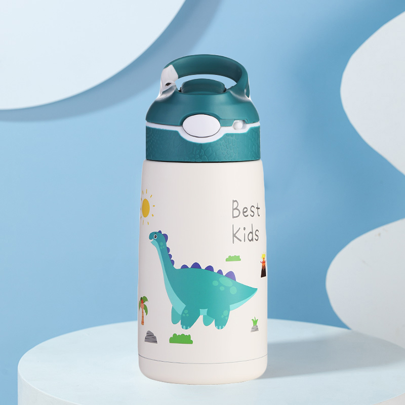 颜色: 绿色恐龙, INBER | 婴蓓儿童保温杯宝宝不锈钢吸管杯子直饮水杯小学生便携水壶500ml