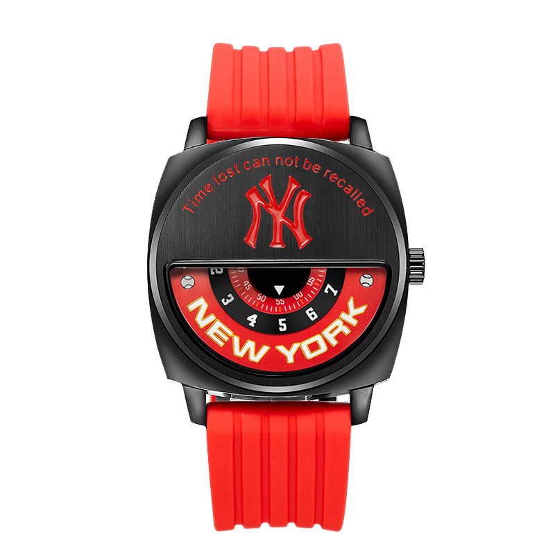 商品MLB | MLB美职棒 纽约街头嘻哈 时尚潮流硅胶情侣石英手表YH009颜色红色