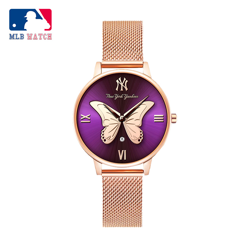 商品MLB | MLB美职棒潮牌手表 ins风女士钢带小表盘手表 学生防水女表SD028颜色高贵雅紫