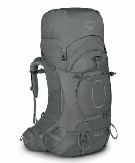 颜色: 灰色, Osprey | Ariel 精灵 55L/65L 户外专业登山旅行徒步探索双肩包大容量多功能女（香港仓发货）