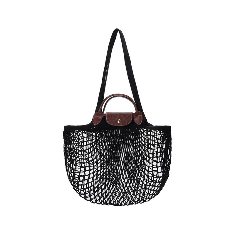 Longchamp | 珑骧新款女士LE PLIAGE FILET系列黑色织物手提单肩包购物网袋10121 HVH , 颜色黑色