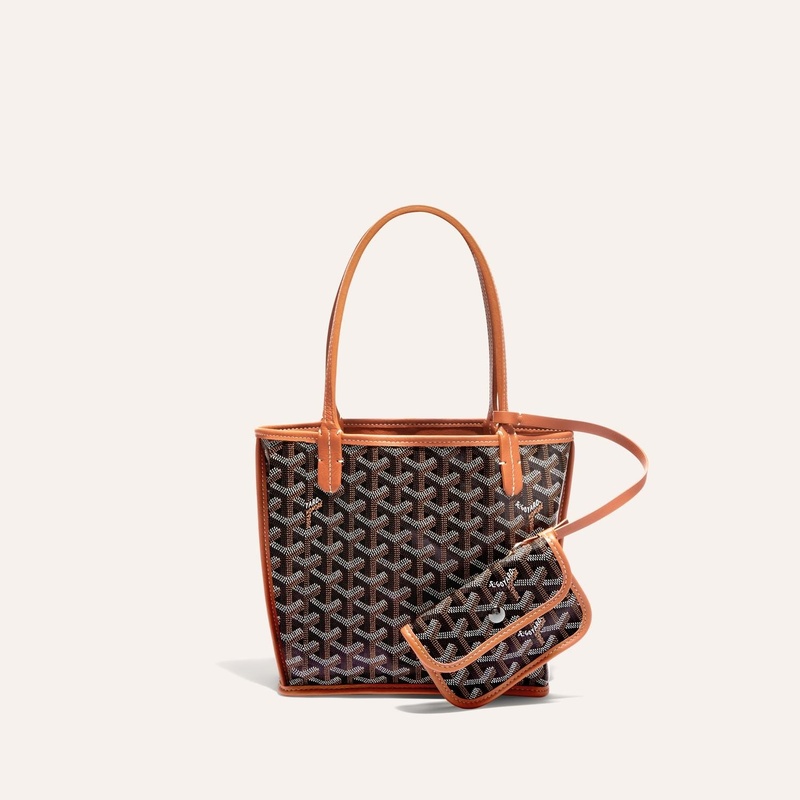 颜色: 黑色/棕色, Goyard | 高雅德 Anjou Mini男女黑色帆布/小牛皮手提包 ANJOUSMINCG01TY01P（十一色可选）