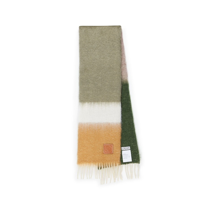 Loewe | 罗意威 男女通用拼接马海毛羊毛流苏边围巾（四色可选）, 颜色绿色