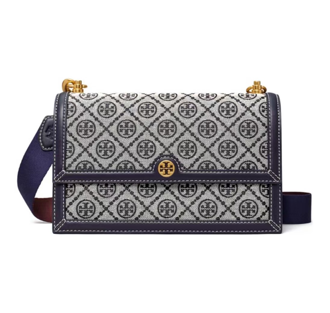 颜色: 牛仔蓝135845-405, Tory Burch | 汤丽柏琦单肩斜挎包女款深蓝棕色（香港仓发货）