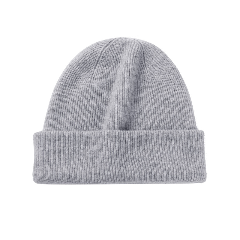 CACUSS | 秋冬针织帽女纯色简约保暖毛线帽羊绒混纺时尚堆堆帽显脸小包头帽, 颜色浅灰色