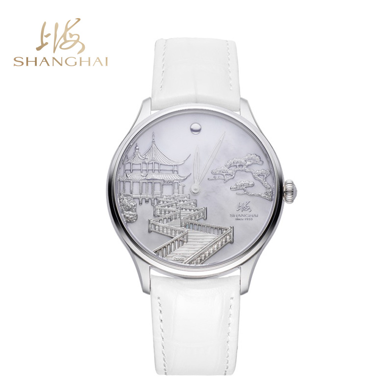 商品SHANGHAI WATCH | 复兴 · 九曲映月 金雕腕表颜色白色母贝