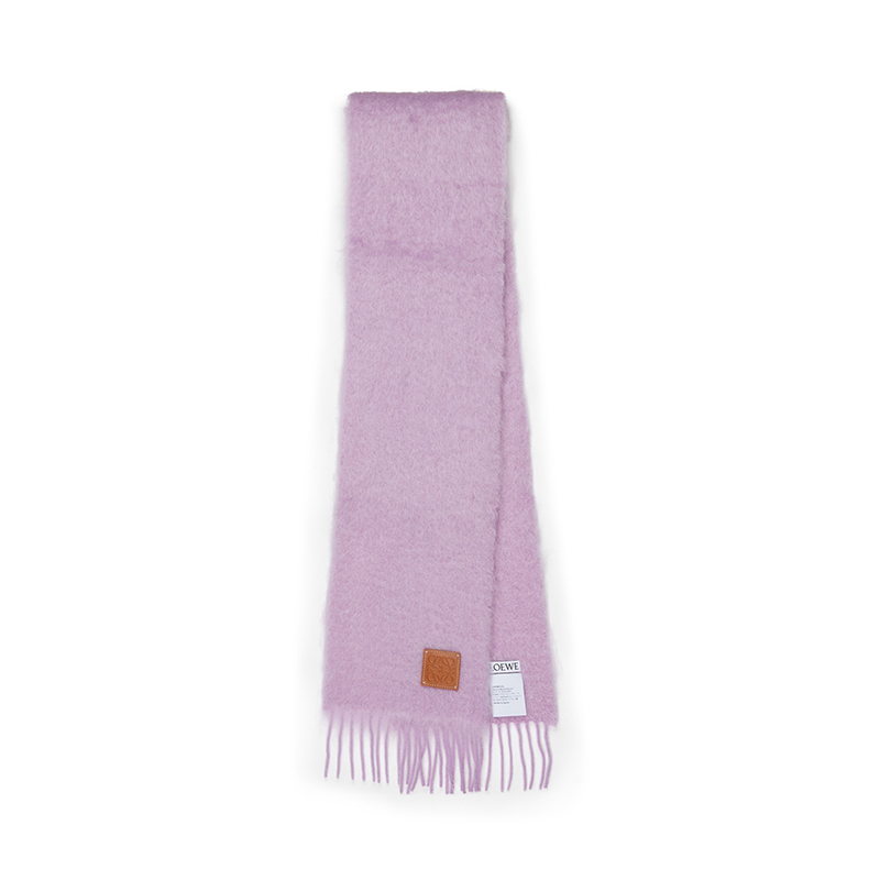 Loewe | 罗意威 男女通用马海毛羊毛徽标贴片流苏边围巾（五色可选）, 颜色紫色
