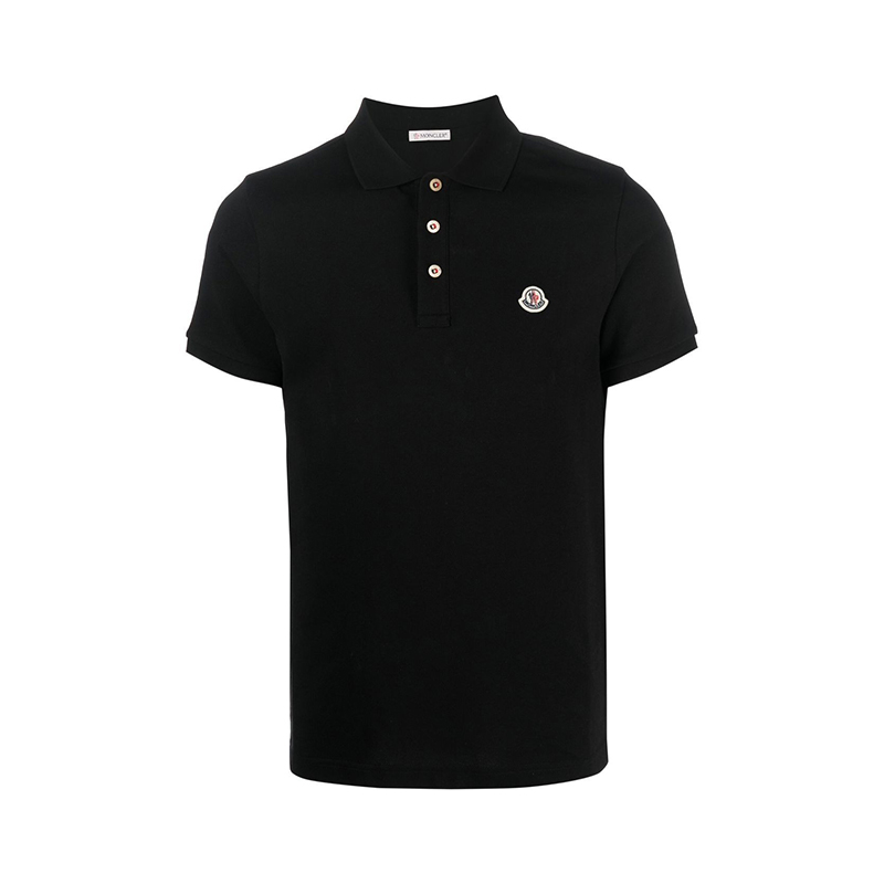 颜色: 黑�色, Moncler | 【现货】蒙克莱 男士黑色棉质微标贴扣领短袖polo衫F10918A7070084556999（四色可选） 侧贴标/胸前贴标