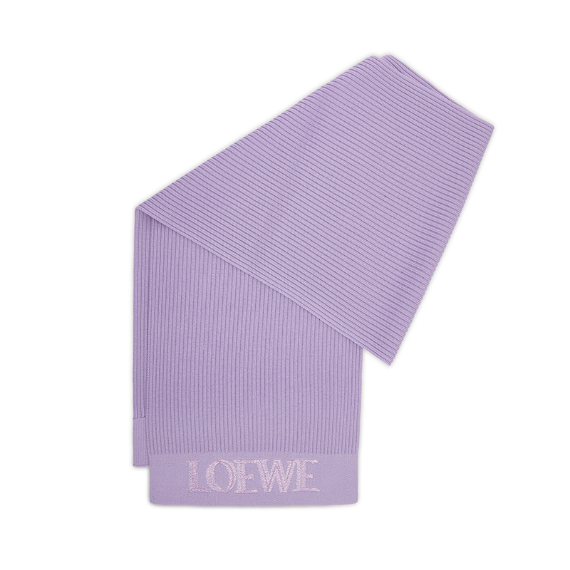 Loewe | 罗意威23新款 男女通用羊毛针织纹标志刺绣围巾, 颜色紫色