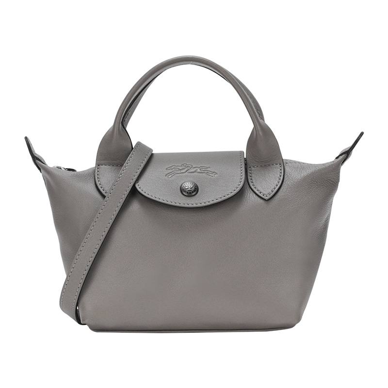 color 灰色L1500 757 P55, Longchamp | 珑骧 女士LE PLIAGE CUIR系列迷你短柄羊皮手提包饺子包L1500 757（香港仓发货）