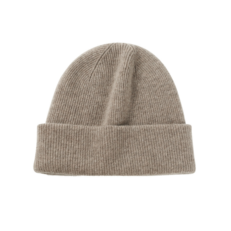 CACUSS | 秋冬针织帽女纯色简约保暖毛线帽羊绒混纺时尚堆堆帽显脸小包头帽, 颜色驼色