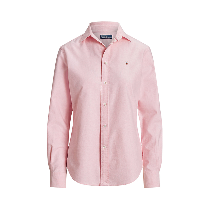 Ralph Lauren | 拉夫劳伦 女士纯棉饰有多色刺绣小马尖领长袖衬衫（2色可选）, 颜色粉色