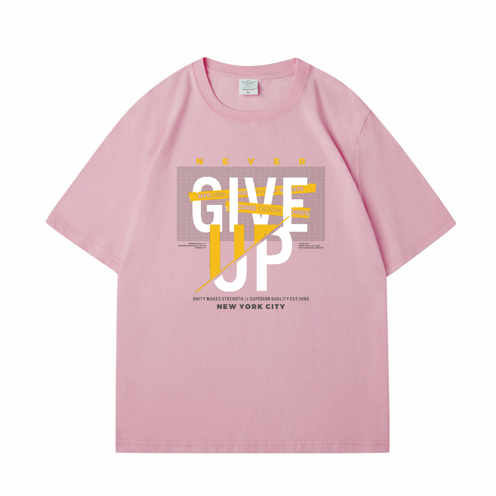 颜色: A-25粉色, EUHERTZ | 夏季重磅短袖t恤男美式字母印花简约百搭宽松圆领潮牌
