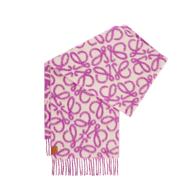 Loewe | 罗意威23新款 男女通用羊驼毛羊毛印花围巾, 颜色米紫色