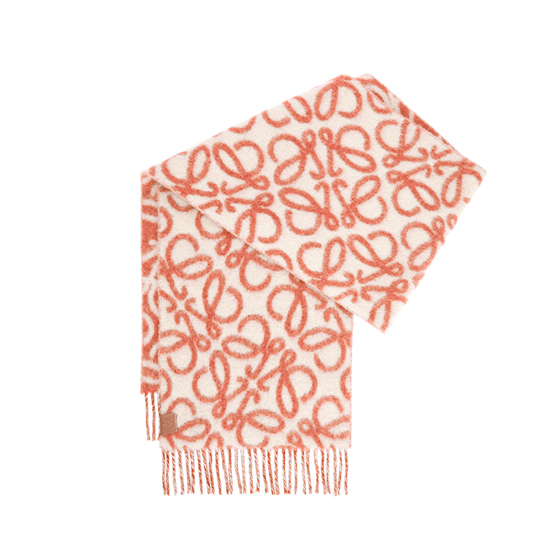 Loewe | 罗意威23新款 男女通用羊驼毛羊毛印花围巾, 颜色米橘色