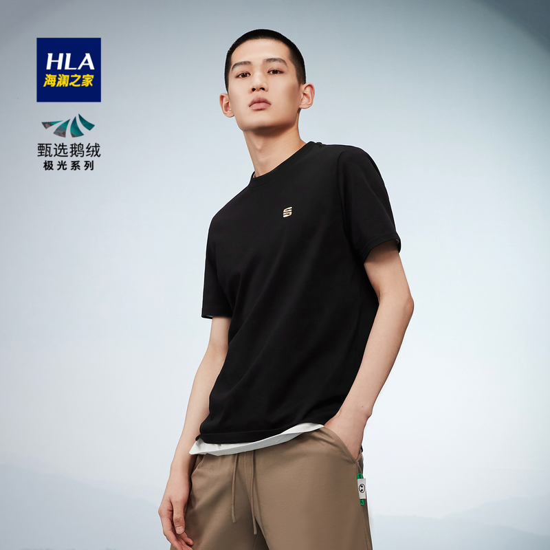 商品HLA | HLA/海澜之家三国系列多色短袖T恤2022夏新宽松圆领透气上衣男颜色05黑色（净色）