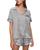 颜色: Stained Glass Lunar Rock/Navy, Eberjey | Inez Printed Washable Silk Short Pajama Set