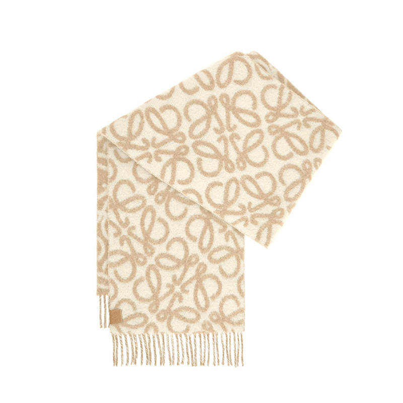 Loewe | 罗意威23新款 男女通用羊驼毛羊毛印花围巾, 颜色米褐色