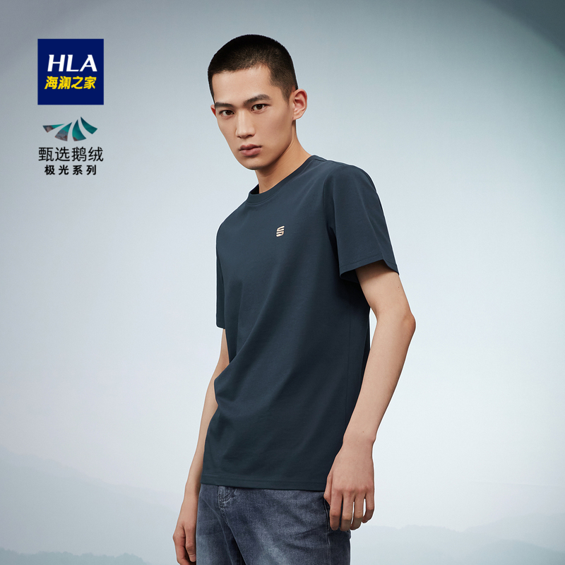 商品HLA | HLA/海澜之家三国系列多色短袖T恤2022夏新宽松圆领透气上衣男颜色03藏青（净色）