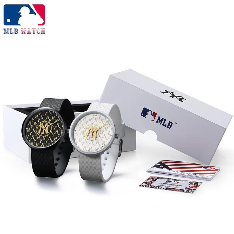 商品MLB | 潮流时尚中性欧美硅胶带防水石英老表MLB-NY6007 黑老花满标颜色情侣手表