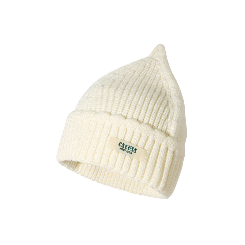 CACUSS | 多巴胺针织帽女时尚显脸小毛线帽韩版潮流男款冷帽冬新品保暖帽子, 颜色米色