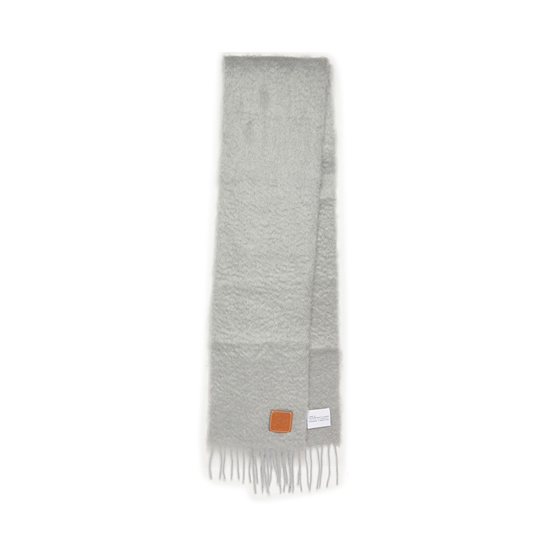 Loewe | 罗意威 男女通用马海毛羊毛徽标贴片流苏边围巾（五色可选）, 颜色灰色