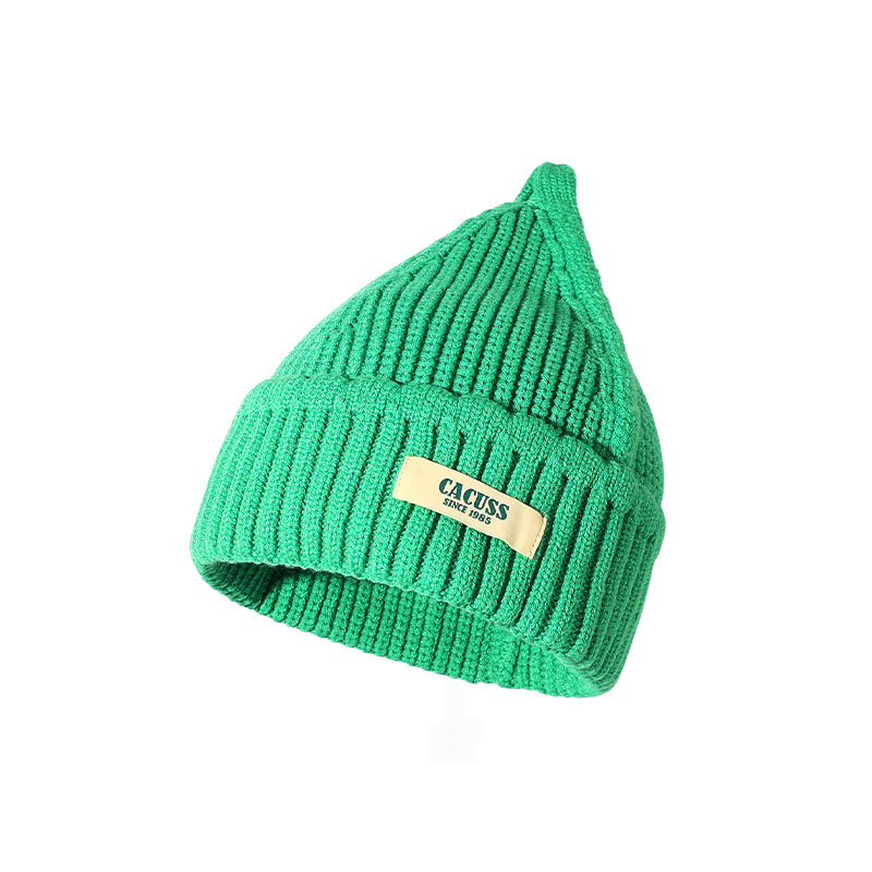 CACUSS | 多巴胺针织帽女时尚显脸小毛线帽韩版潮流男款冷帽冬新品保暖帽子, 颜色深草绿