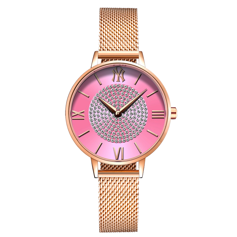 商品MLB | MLB美职棒潮牌手表 ins风女士钢带小表盘手表 学生防水女表SD028颜色粉色满天星款