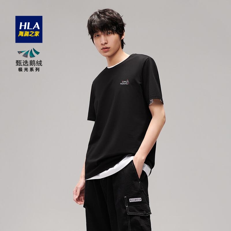 商品HLA | HLA/海澜之家短袖T恤男圆领套头纯色体恤衫2022夏新款短袖上衣男颜色10黑色（净色）
