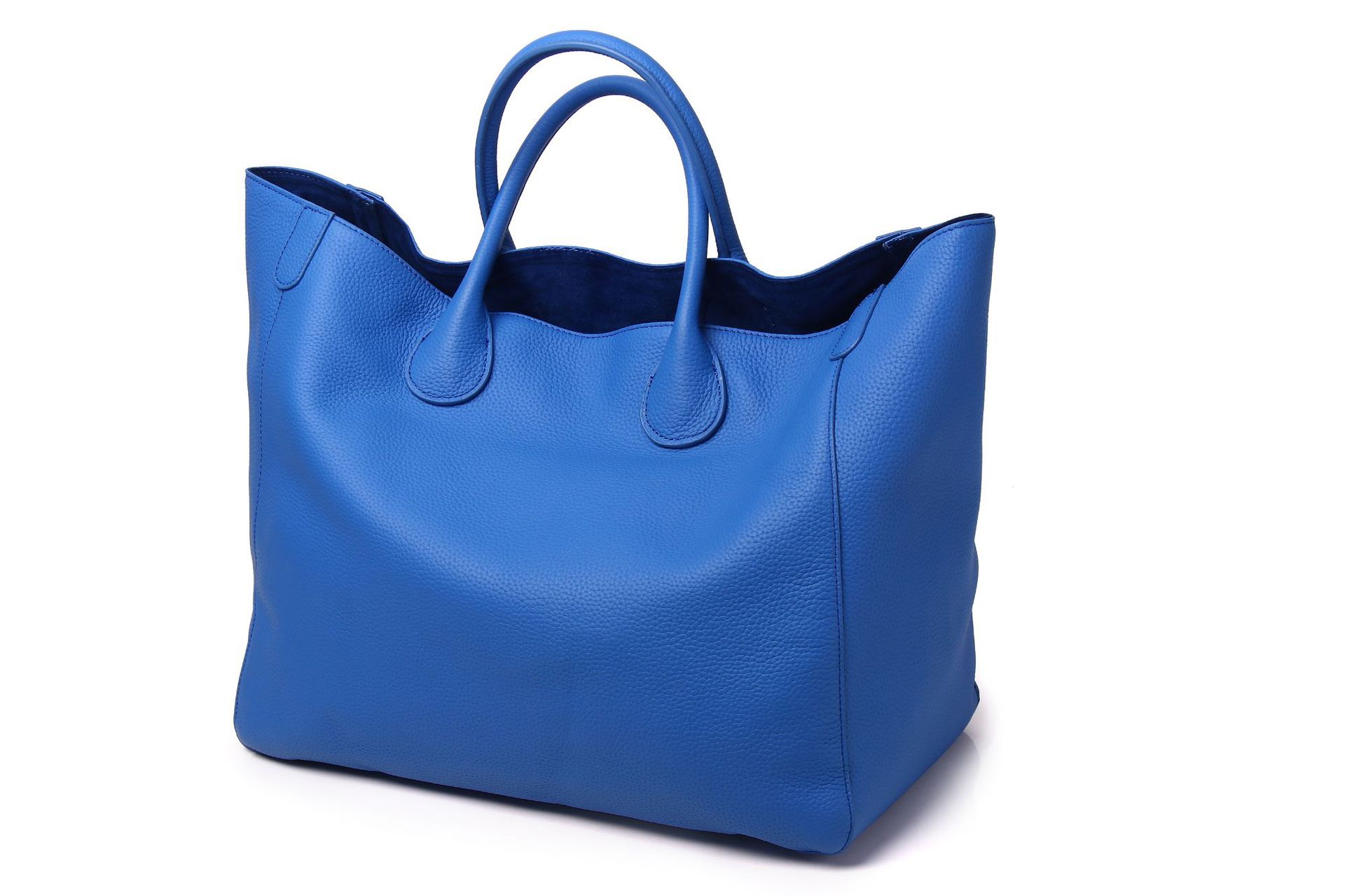 YeeCollene | 敞口欧美真皮包手提女包包简约个性托特真皮大包超大容量, 颜色蓝色