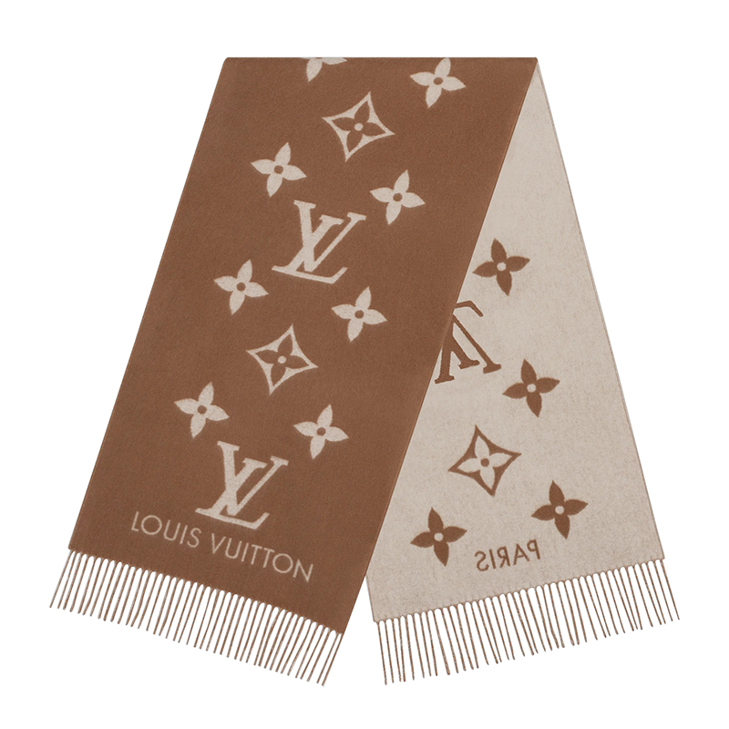 颜色: 沙色, Louis Vuitton | 【现货】路易威登新款 REYKJAVIK系列 女士羊绒老花围巾(两色可选）