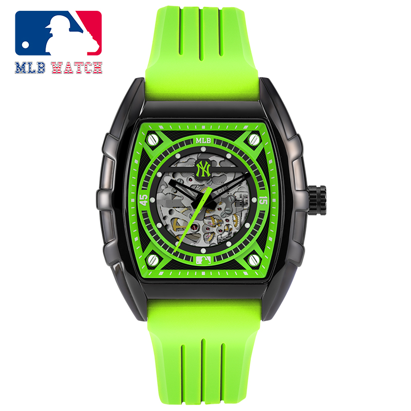 商品MLB | 2022新款 MLB美职棒 潮牌硅胶手表 镂空全自动机械男士手表 防水学生情侣手表NY621颜色绿色