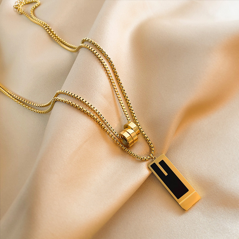 GLENVINTEN | 设计高级感毛衣链2023新款潮秋冬饰品双层长款钛钢项链, 颜色金色