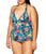 商品Nautica | Women's Standard Shirred Front V Neck Halter Tankini Top Swimsuit颜色Deep Sea Floral
