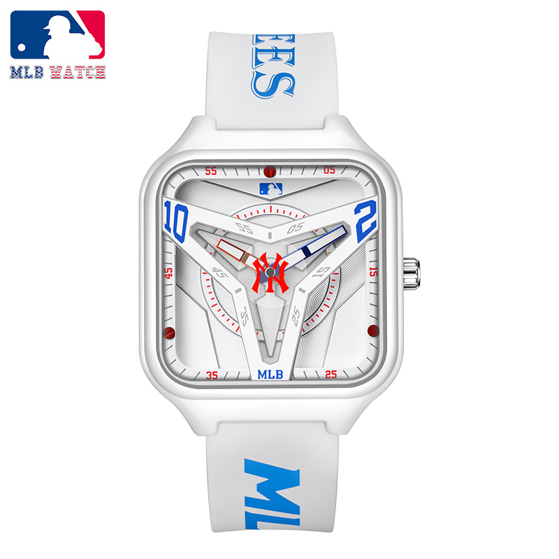 MLB | MLB美职棒手表 2022新款 潮牌手表个性指针男士手表 镂空防水石英硅胶学生情侣表NY22051, 颜色白色